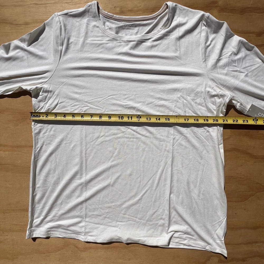 Chicos The Ultimate Tee White Long Sleeve Crew Neck Top Size 3 XL Rayon Spandex